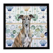 Load image into Gallery viewer, Brindle Greyhound Coastal Sea Glass Framed Metal Print
