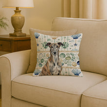 Load image into Gallery viewer, Brindle Greyhound Coastal Sea Glass Throw Pillow