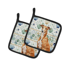 Load image into Gallery viewer, Red Greyhound Coastal Sea Glass Pair of Pot Holders