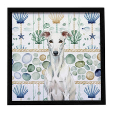 Load image into Gallery viewer, White Greyhound Coastal Sea Glass Framed Metal Print