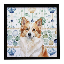 Load image into Gallery viewer, Tan Icelandic Sheepdog Coastal Sea Glass Framed Metal Print