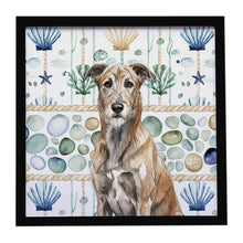 Load image into Gallery viewer, Brindle Irish Wolfhound Coastal Sea Glass Framed Metal Print
