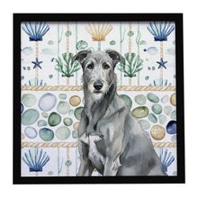 Load image into Gallery viewer, Gray Irish Wolfhound Coastal Sea Glass Framed Metal Print