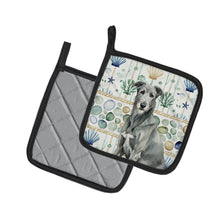 Load image into Gallery viewer, Gray Irish Wolfhound Coastal Sea Glass Pair of Pot Holders
