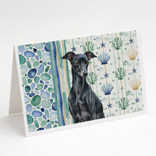 Load image into Gallery viewer, Black Italian Greyhound Coastal Sea Glass Greeting Cards Pack of 8