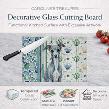 Load image into Gallery viewer, Blue Italian Greyhound Coastal Sea Glass Glass Cutting Board