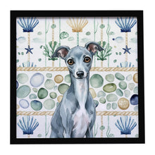 Load image into Gallery viewer, Blue Italian Greyhound Coastal Sea Glass Framed Metal Print