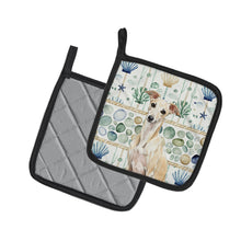 Load image into Gallery viewer, Cream Italian Greyhound Coastal Sea Glass Pair of Pot Holders