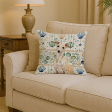 Load image into Gallery viewer, Cream Italian Greyhound Coastal Sea Glass Throw Pillow