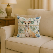 Load image into Gallery viewer, Fawn Italian Greyhound Coastal Sea Glass Throw Pillow