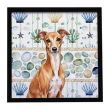 Load image into Gallery viewer, Red Italian Greyhound Coastal Sea Glass Framed Metal Print