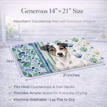 Load image into Gallery viewer, White and Black Jack Russell Terrier Coastal Sea Glass Dish Drying Mat