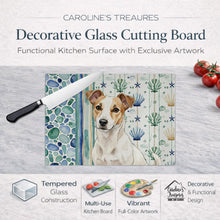 Load image into Gallery viewer, White and Tan Jack Russell Terrier Coastal Sea Glass Glass Cutting Board