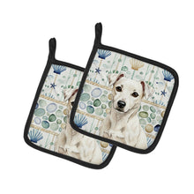 Load image into Gallery viewer, White Jack Russell Terrier Coastal Sea Glass Pair of Pot Holders