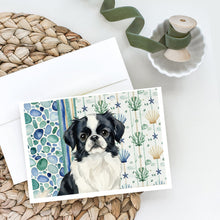 Load image into Gallery viewer, Black and White Japanese Chin Coastal Sea Glass Greeting Cards Pack of 8