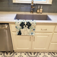 Load image into Gallery viewer, Black and White Japanese Chin Coastal Sea Glass Kitchen Towel