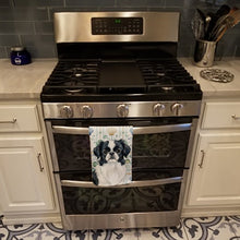 Load image into Gallery viewer, Black and White Japanese Chin Coastal Sea Glass Kitchen Towel