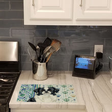 Load image into Gallery viewer, Black and White Japanese Chin Coastal Sea Glass Glass Cutting Board
