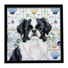 Load image into Gallery viewer, Black and White Japanese Chin Coastal Sea Glass Framed Metal Print