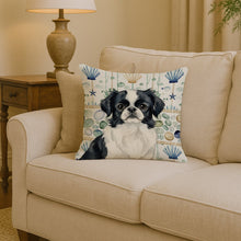 Load image into Gallery viewer, Black and White Japanese Chin Coastal Sea Glass Throw Pillow