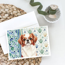 Load image into Gallery viewer, Red and White Japanese Chin Coastal Sea Glass Greeting Cards Pack of 8