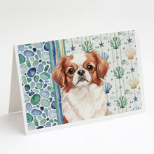 Load image into Gallery viewer, Red and White Japanese Chin Coastal Sea Glass Greeting Cards Pack of 8