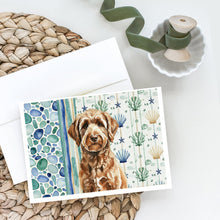 Load image into Gallery viewer, Chocolate Labradoodle Coastal Sea Glass Greeting Cards Pack of 8