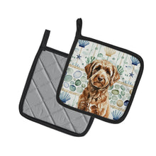Load image into Gallery viewer, Chocolate Labradoodle Coastal Sea Glass Pair of Pot Holders