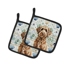 Load image into Gallery viewer, Chocolate Labradoodle Coastal Sea Glass Pair of Pot Holders