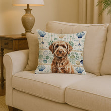 Load image into Gallery viewer, Chocolate Labradoodle Coastal Sea Glass Throw Pillow