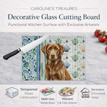 Load image into Gallery viewer, Chocolate Labrador Retriever Coastal Sea Glass Glass Cutting Board
