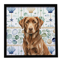 Load image into Gallery viewer, Chocolate Labrador Retriever Coastal Sea Glass Framed Metal Print