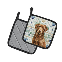 Load image into Gallery viewer, Chocolate Labrador Retriever Coastal Sea Glass Pair of Pot Holders