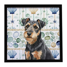 Load image into Gallery viewer, Black and Tan Lakeland Terrier Coastal Sea Glass Framed Metal Print
