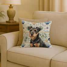 Load image into Gallery viewer, Black and Tan Lakeland Terrier Coastal Sea Glass Throw Pillow