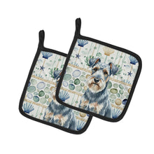 Load image into Gallery viewer, Blue Lakeland Terrier Coastal Sea Glass Pair of Pot Holders