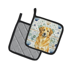 Load image into Gallery viewer, Lion Yellow Leonberger Coastal Sea Glass Pair of Pot Holders