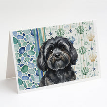 Load image into Gallery viewer, Black Lhasa Apso Coastal Sea Glass Greeting Cards Pack of 8