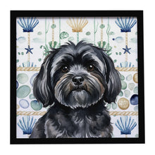 Load image into Gallery viewer, Black Lhasa Apso Coastal Sea Glass Framed Metal Print