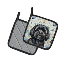 Load image into Gallery viewer, Black Lhasa Apso Coastal Sea Glass Pair of Pot Holders