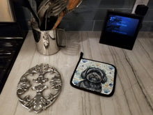 Load image into Gallery viewer, Black Lhasa Apso Coastal Sea Glass Pair of Pot Holders
