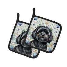 Load image into Gallery viewer, Black Lhasa Apso Coastal Sea Glass Pair of Pot Holders