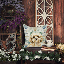 Load image into Gallery viewer, Cream Lhasa Apso Coastal Sea Glass Throw Pillow