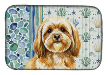 Load image into Gallery viewer, Gold Lhasa Apso Coastal Sea Glass Dish Drying Mat