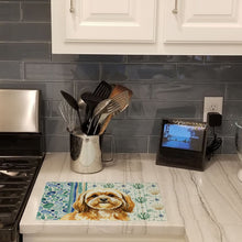 Load image into Gallery viewer, Gold Lhasa Apso Coastal Sea Glass Glass Cutting Board