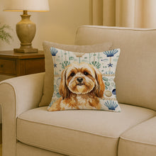 Load image into Gallery viewer, Gold Lhasa Apso Coastal Sea Glass Throw Pillow