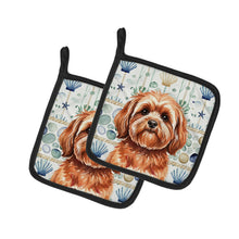 Load image into Gallery viewer, Red Lhasa Apso Coastal Sea Glass Pair of Pot Holders