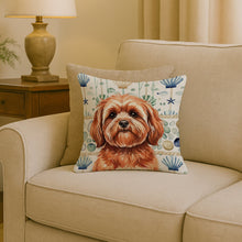 Load image into Gallery viewer, Red Lhasa Apso Coastal Sea Glass Throw Pillow