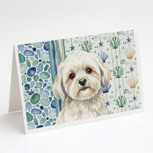 Load image into Gallery viewer, White Lhasa Apso Coastal Sea Glass Greeting Cards Pack of 8
