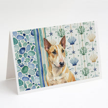 Load image into Gallery viewer, Miniature Bull Terrier Coastal Sea Glass Greeting Cards Pack of 8